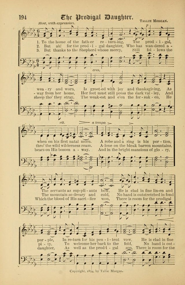 The Peacemaker: a collection of sacred songs and hymns for use in all services of the church, Sunday-school, home circle, and all kinds of evangelistic work page 194