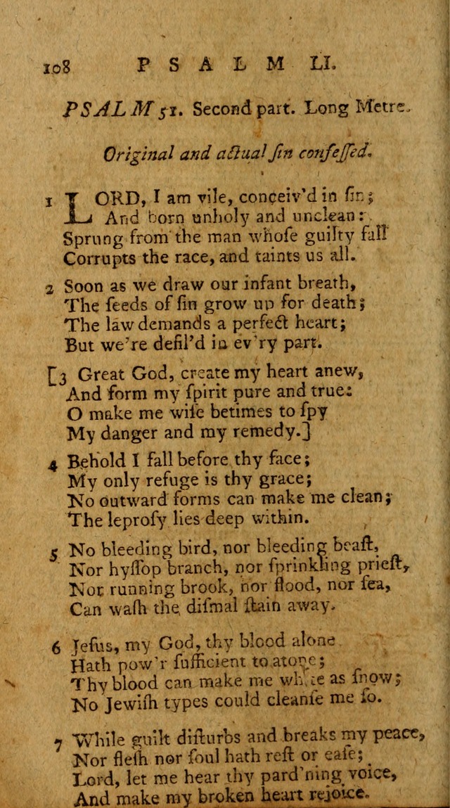 Psalms, carefully suited to the Christian worship in the United States of America: being an improvement of the old version of the Psalms of David ; allowed by the reverend Synod of New York and Philad page 108