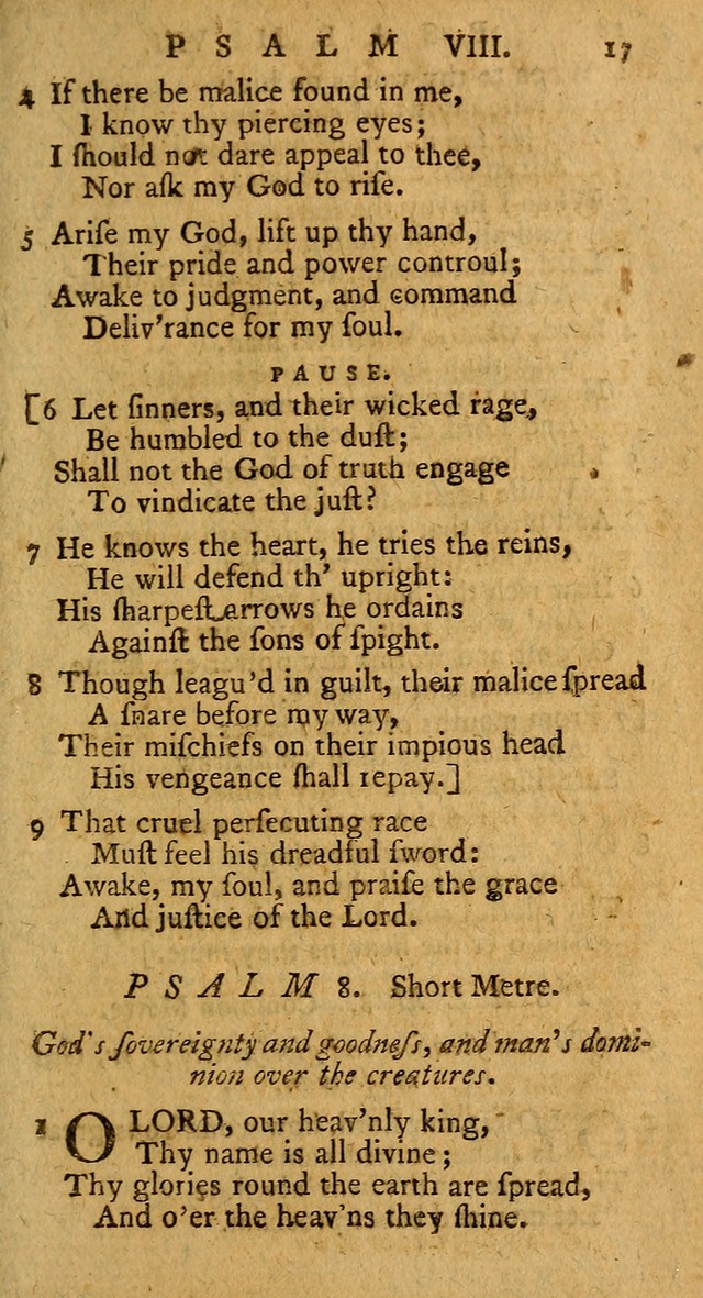 Psalms, carefully suited to the Christian worship in the United States of America: being an improvement of the old version of the Psalms of David ; allowed by the reverend Synod of New York and Philad page 17