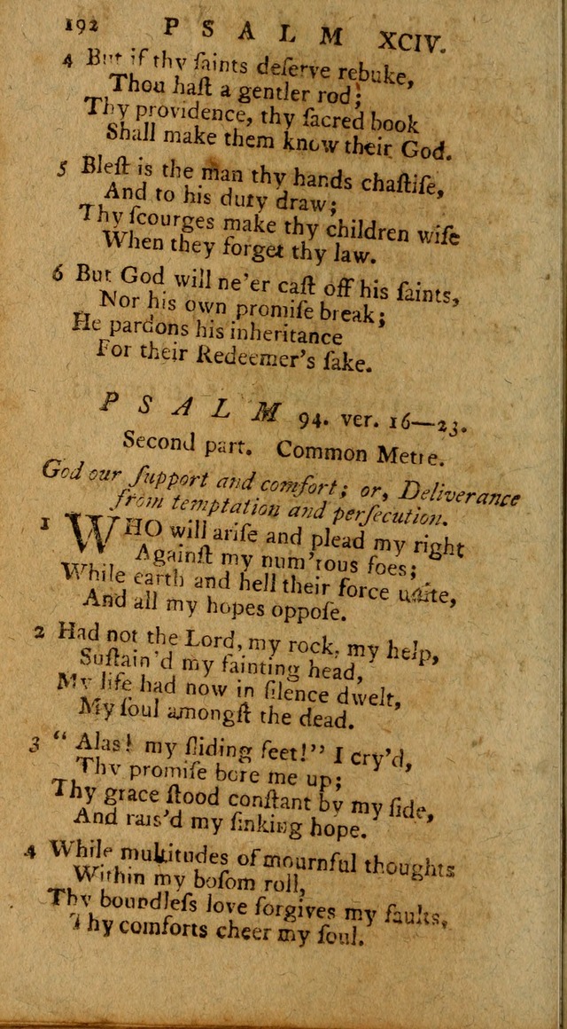 Psalms, carefully suited to the Christian worship in the United States of America: being an improvement of the old version of the Psalms of David ; allowed by the reverend Synod of New York and Philad page 192