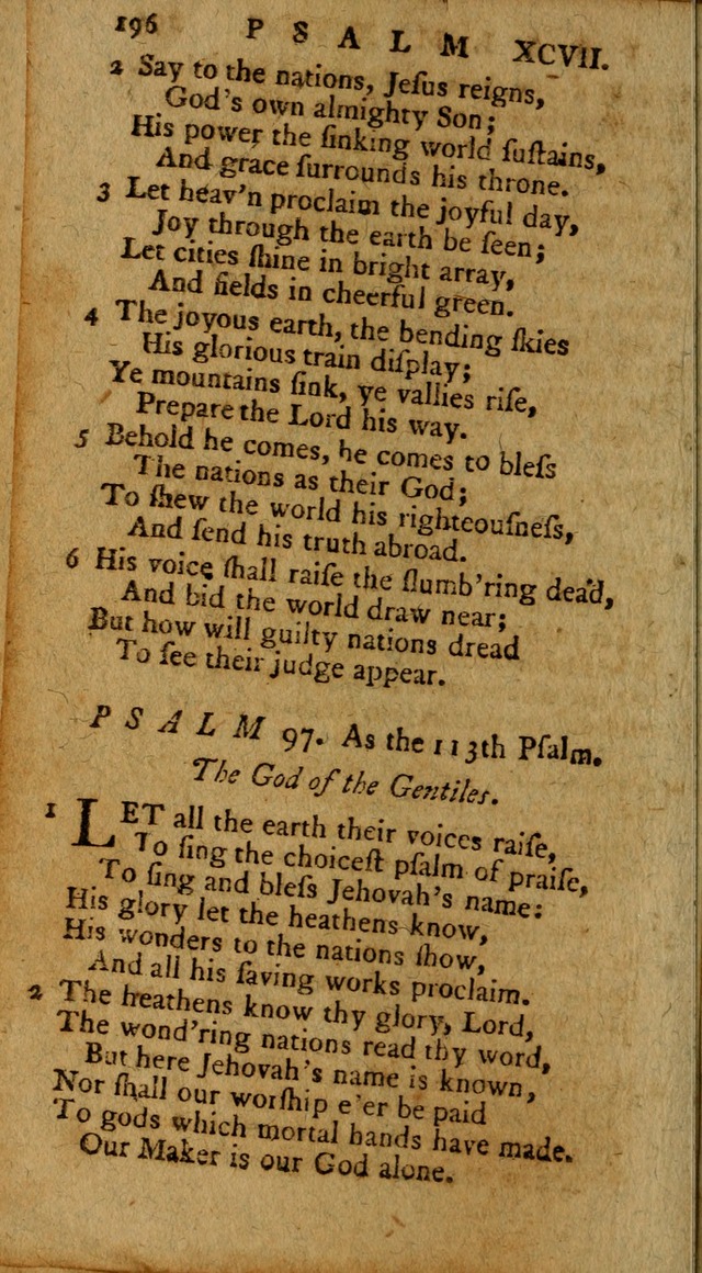 Psalms, carefully suited to the Christian worship in the United States of America: being an improvement of the old version of the Psalms of David ; allowed by the reverend Synod of New York and Philad page 196