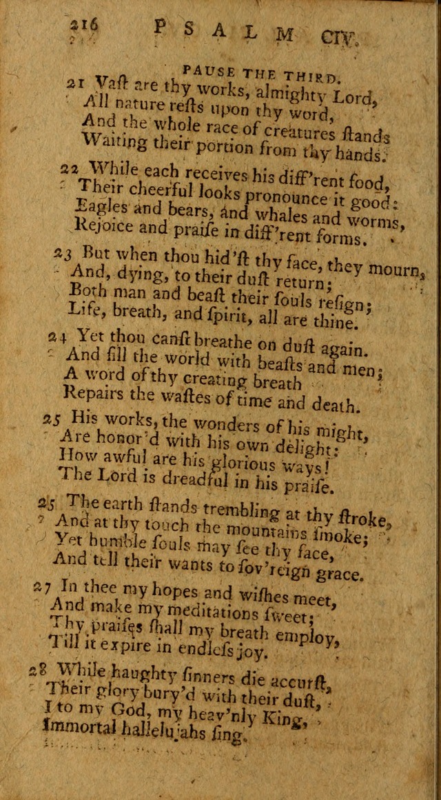 Psalms, carefully suited to the Christian worship in the United States of America: being an improvement of the old version of the Psalms of David ; allowed by the reverend Synod of New York and Philad page 216