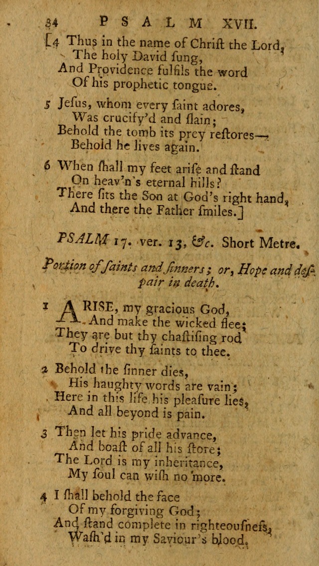 Psalms, carefully suited to the Christian worship in the United States of America: being an improvement of the old version of the Psalms of David ; allowed by the reverend Synod of New York and Philad page 34