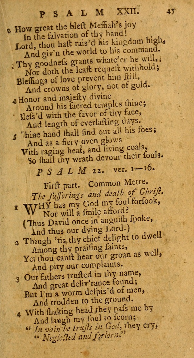 Psalms, carefully suited to the Christian worship in the United States of America: being an improvement of the old version of the Psalms of David ; allowed by the reverend Synod of New York and Philad page 47