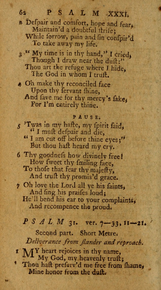 Psalms, carefully suited to the Christian worship in the United States of America: being an improvement of the old version of the Psalms of David ; allowed by the reverend Synod of New York and Philad page 62