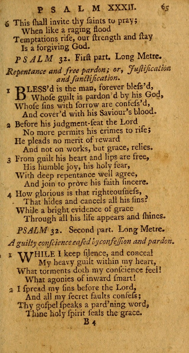 Psalms, carefully suited to the Christian worship in the United States of America: being an improvement of the old version of the Psalms of David ; allowed by the reverend Synod of New York and Philad page 65