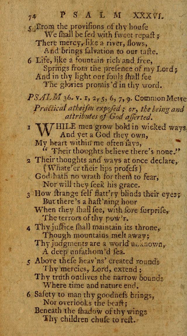 Psalms, carefully suited to the Christian worship in the United States of America: being an improvement of the old version of the Psalms of David ; allowed by the reverend Synod of New York and Philad page 74