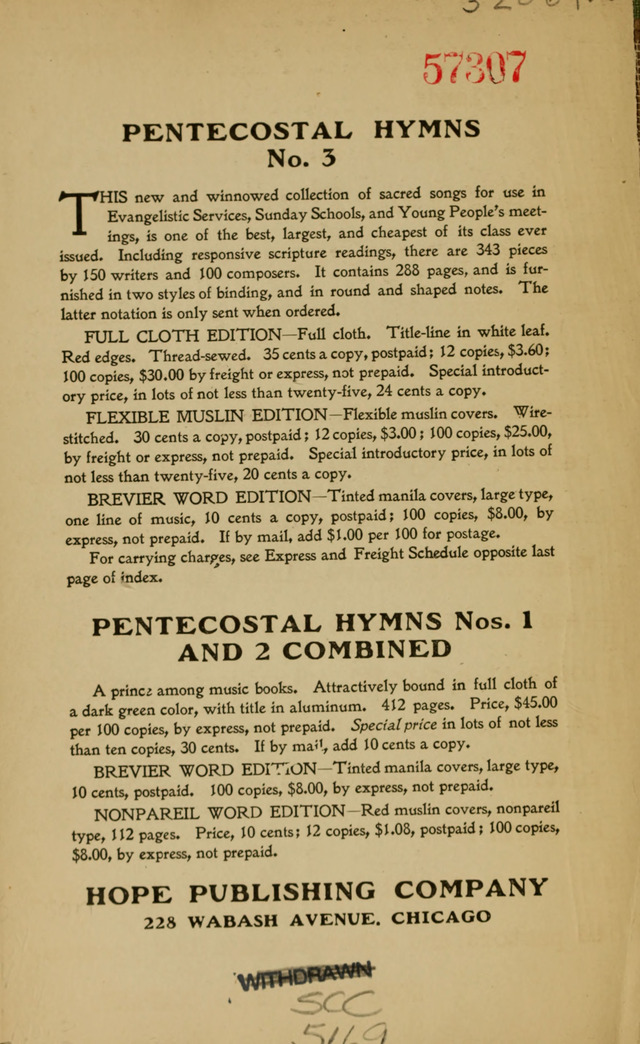 Pentecostal Hymns No. 3: A winnowed collection for evangelical services, young people