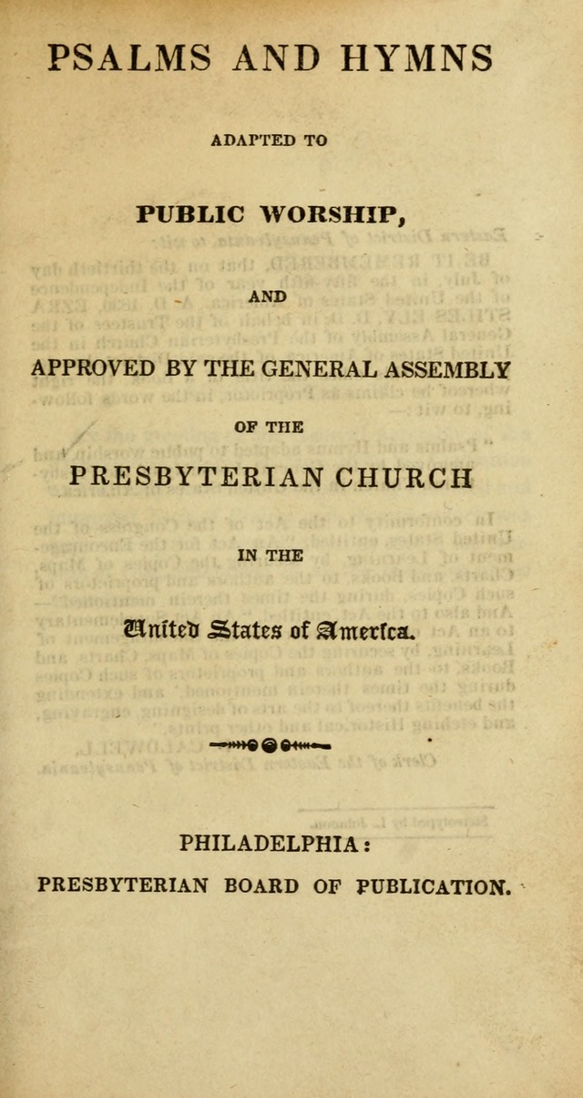 Psalms and Hymns Adapted to Public Worship, and Approved by the General Assembly of the Presbyterian Church in the United States of America page 1