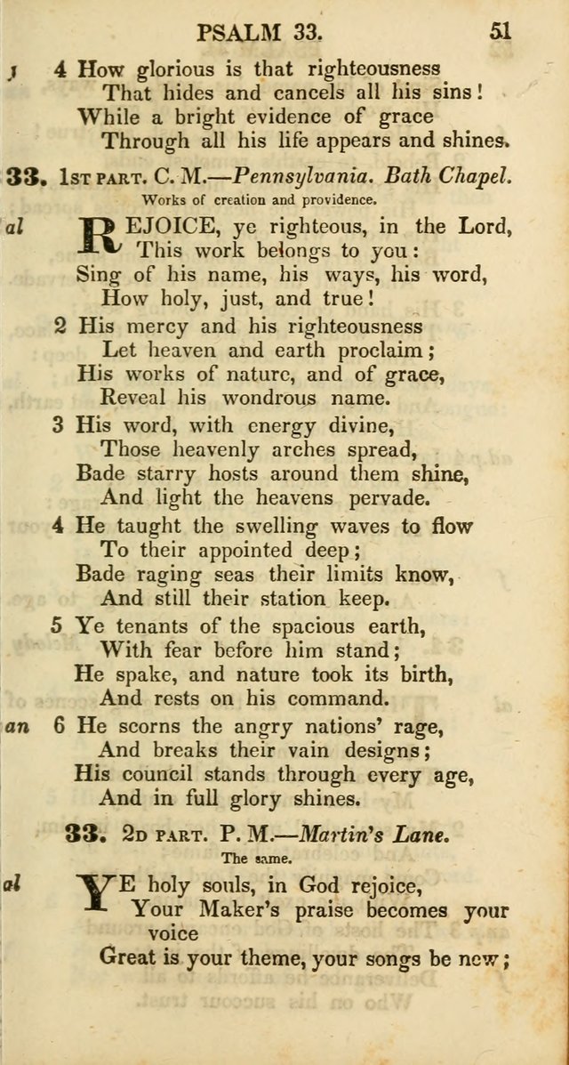 Psalms and Hymns, Adapted to Public Worship: and approved by the General Assembly of the Presbyterian Church in the United States of America: the latter being arranged according to subjects... page 51