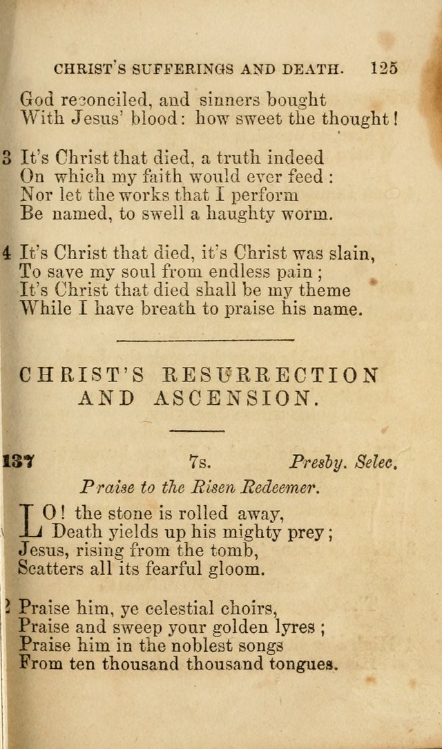 Pocket Hymns: original and selected. designed for the use of the regular Baptist church, and all who love our Lord Jesus Christ page 125