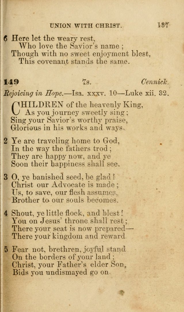 Pocket Hymns: original and selected. designed for the use of the regular Baptist church, and all who love our Lord Jesus Christ page 137