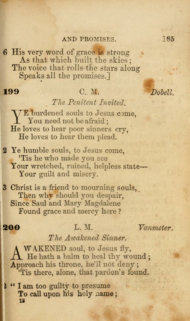 Pocket Hymns: original and selected. designed for the use of the regular Baptist church, and all who love our Lord Jesus Christ page 185