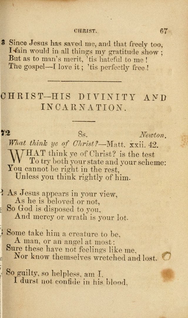 Pocket Hymns: original and selected. designed for the use of the regular Baptist church, and all who love our Lord Jesus Christ page 67