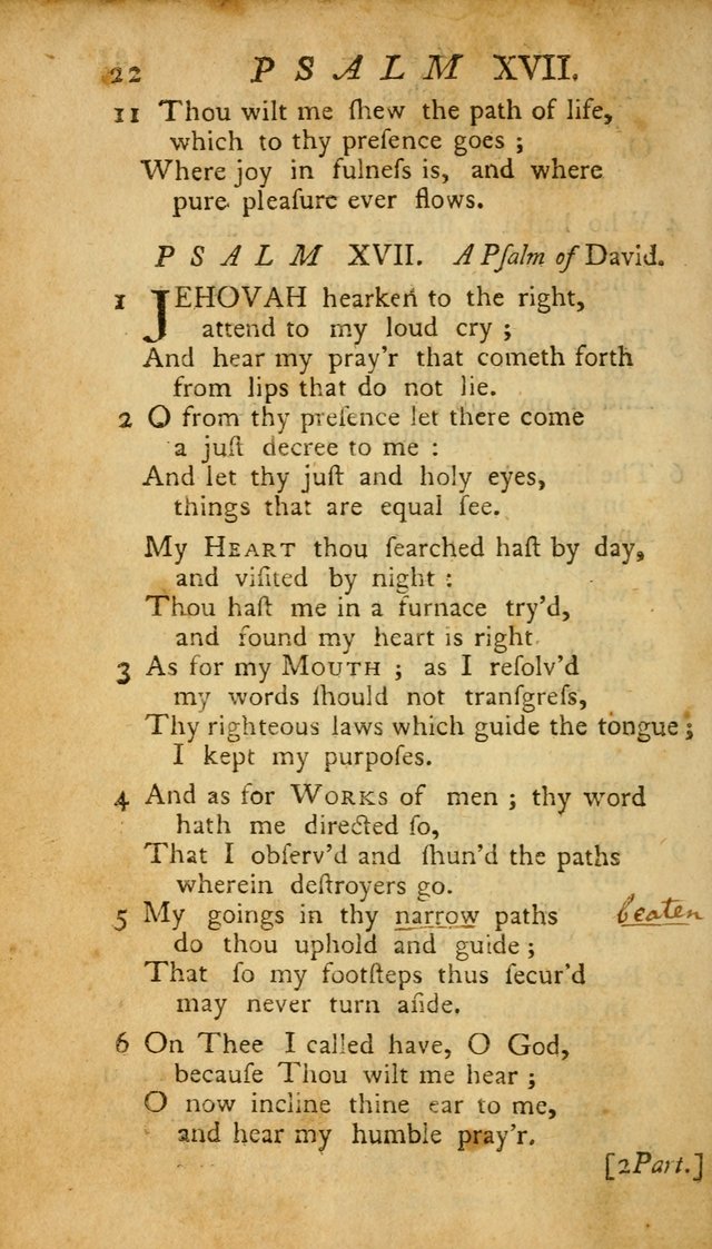 The Psalms, Hymns and Spiritual Songs of the Old and New Testament, faithully translated into English metre: being the New England Psalm Book (Rev. and Improved) page 22