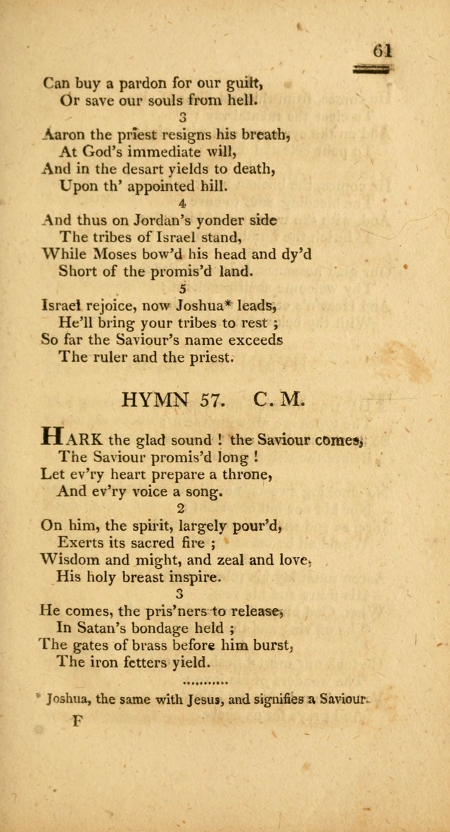 Psalms, Hymns and Spiritual Songs: selected and designed for the use of  the church universal, in public and private devotion; with an appendix, containing the original hymns omitted in the last ed. page 61