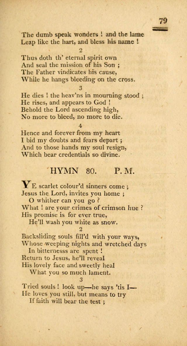 Psalms, Hymns and Spiritual Songs: selected and designed for the use of  the church universal, in public and private devotion; with an appendix, containing the original hymns omitted in the last ed. page 79