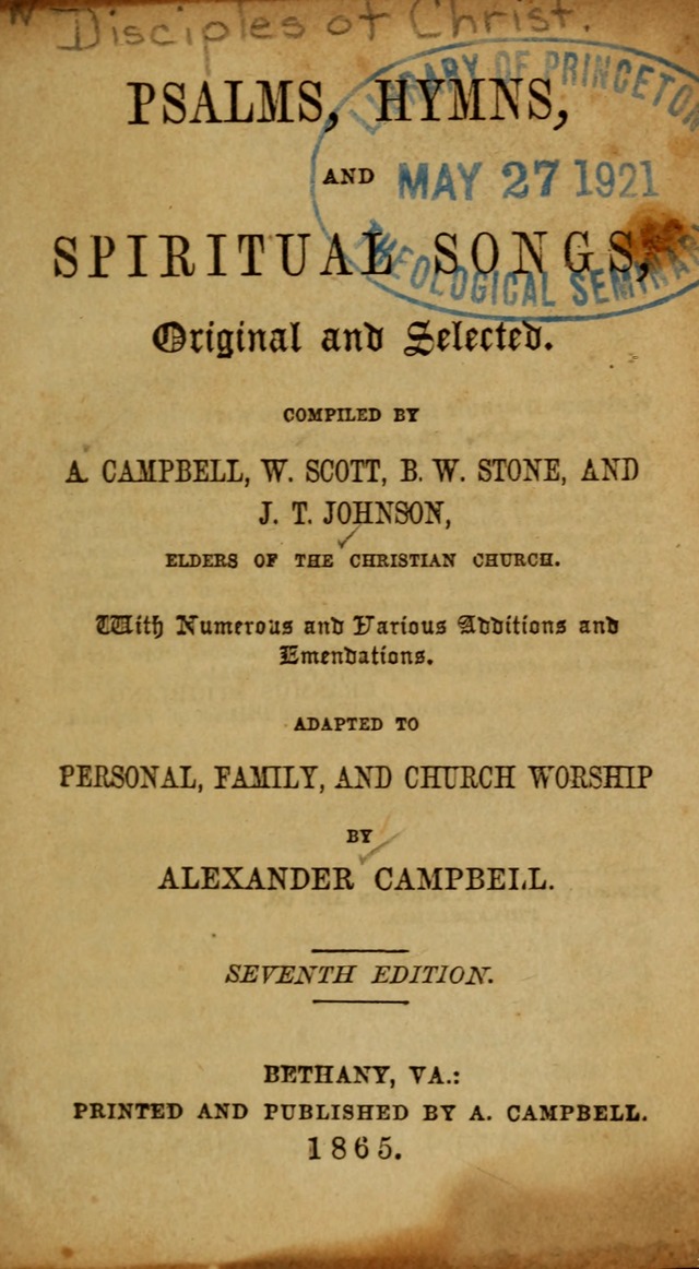 Psalms, Hymns and Spiritual Songs, Original and Selected. (7th ed.) page 1