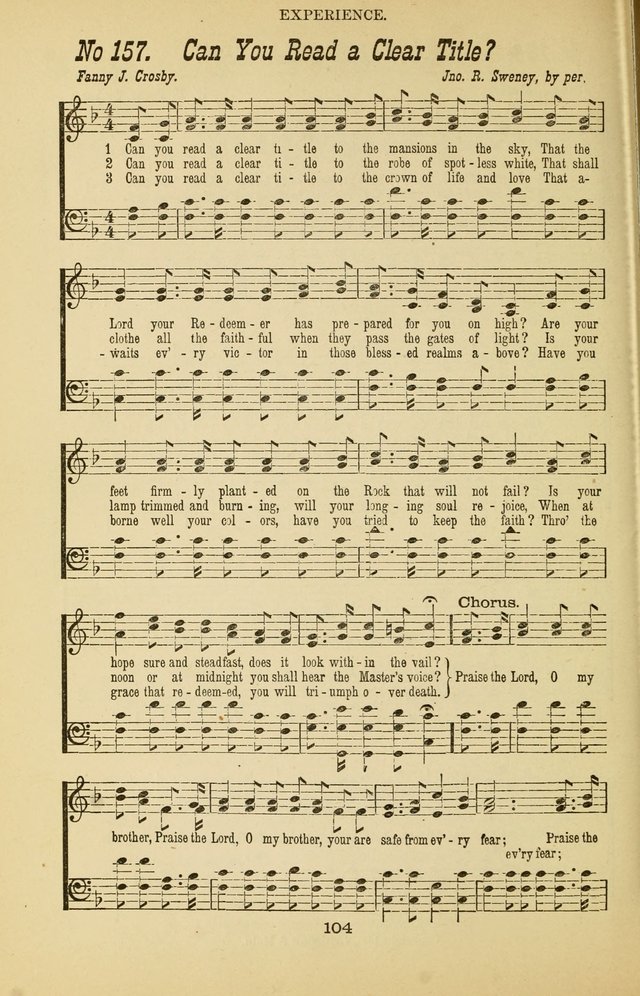 Prayer and Praise: or Hymns and Tunes for Prayer Meetings, Praise Meetings, Experience Meetings, Revivals, Missionary Meetings and all special occasions of Christian work and worship page 104