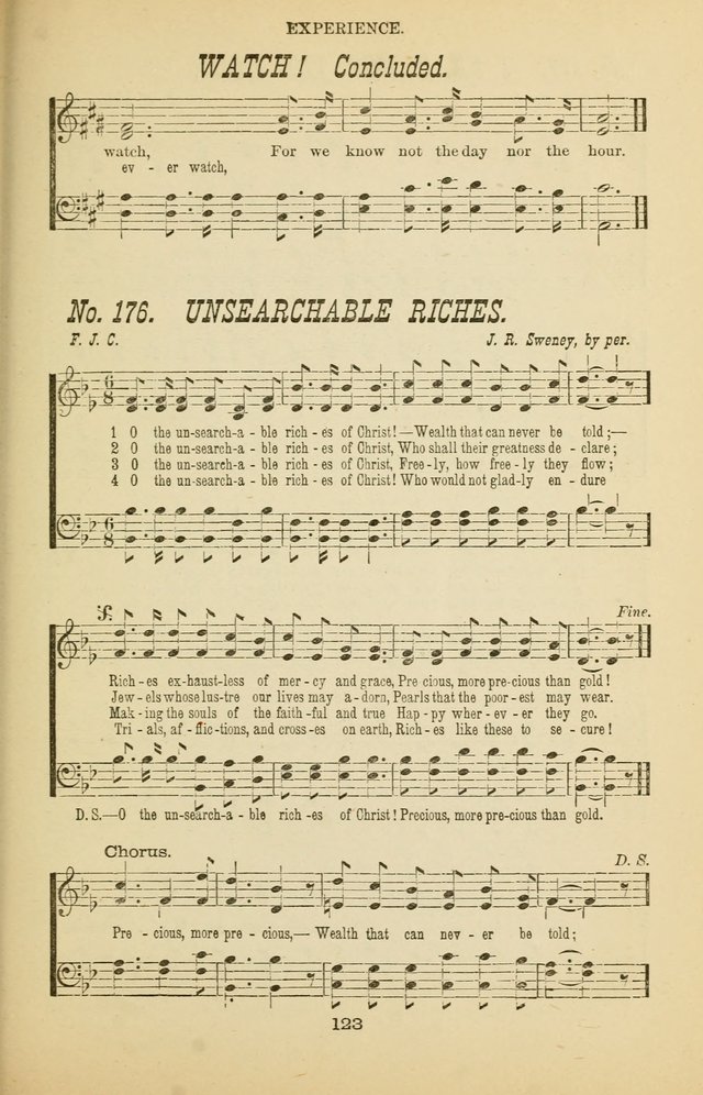 Prayer and Praise: or Hymns and Tunes for Prayer Meetings, Praise Meetings, Experience Meetings, Revivals, Missionary Meetings and all special occasions of Christian work and worship page 123