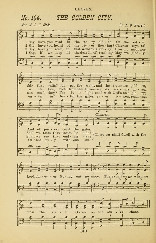 Prayer and Praise: or Hymns and Tunes for Prayer Meetings, Praise Meetings, Experience Meetings, Revivals, Missionary Meetings and all special occasions of Christian work and worship page 140