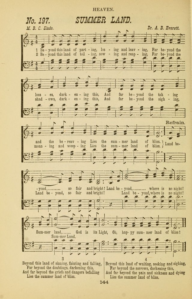 Prayer and Praise: or Hymns and Tunes for Prayer Meetings, Praise Meetings, Experience Meetings, Revivals, Missionary Meetings and all special occasions of Christian work and worship page 144