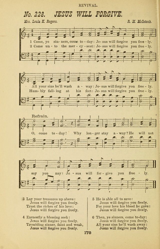 Prayer and Praise: or Hymns and Tunes for Prayer Meetings, Praise Meetings, Experience Meetings, Revivals, Missionary Meetings and all special occasions of Christian work and worship page 178