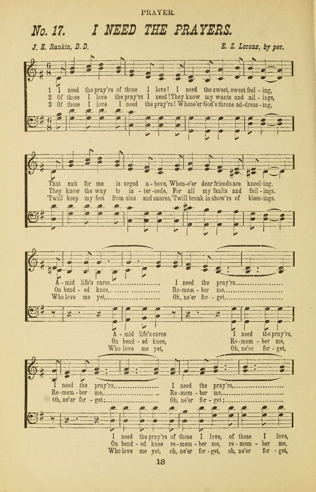 Prayer and Praise: or Hymns and Tunes for Prayer Meetings, Praise Meetings, Experience Meetings, Revivals, Missionary Meetings and all special occasions of Christian work and worship page 18