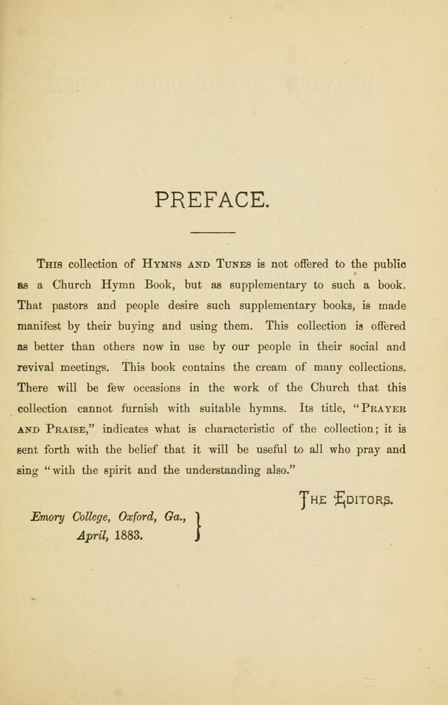 Prayer and Praise: or Hymns and Tunes for Prayer Meetings, Praise Meetings, Experience Meetings, Revivals, Missionary Meetings and all special occasions of Christian work and worship page 3