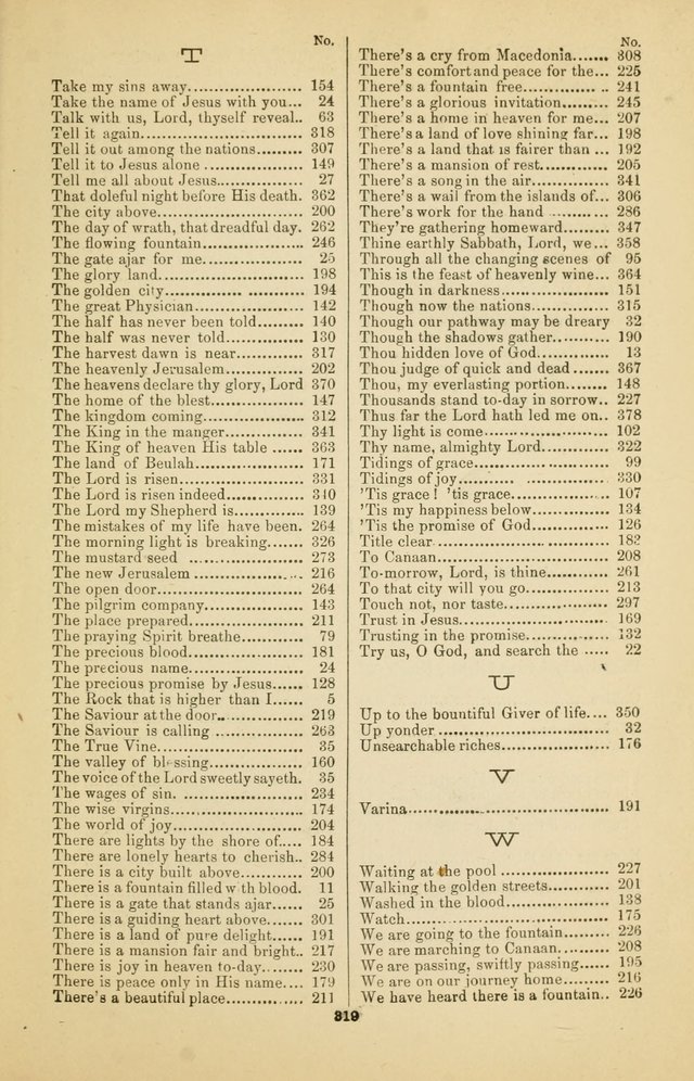 Prayer and Praise: or Hymns and Tunes for Prayer Meetings, Praise Meetings, Experience Meetings, Revivals, Missionary Meetings and all special occasions of Christian work and worship page 319