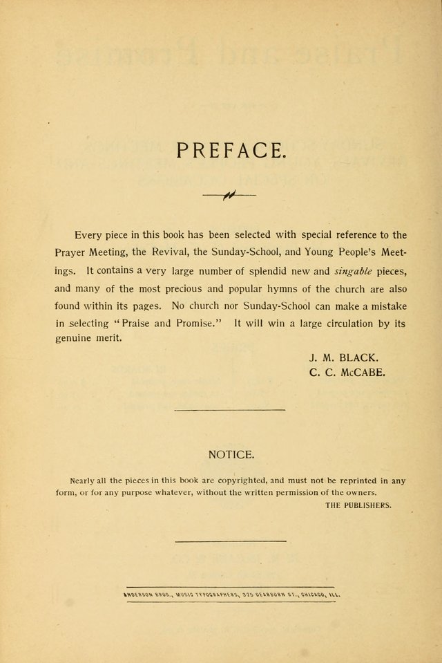 Praise and Promise: for use in Sunday-schools, prayer meetings, revivals, young people