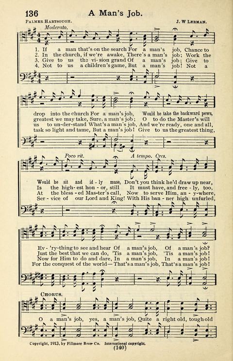 Quartets and Choruses for Men: A Collection of New and Old Gospel Songs to which is added Patriotic, Prohibition and Entertainment Songs page 138