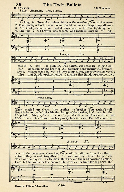 Quartets and Choruses for Men: A Collection of New and Old Gospel Songs to which is added Patriotic, Prohibition and Entertainment Songs page 182