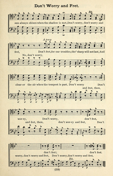 Quartets and Choruses for Men: A Collection of New and Old Gospel Songs to which is added Patriotic, Prohibition and Entertainment Songs page 213