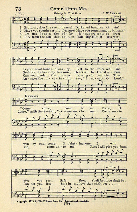 Quartets and Choruses for Men: A Collection of New and Old Gospel Songs to which is added Patriotic, Prohibition and Entertainment Songs page 74