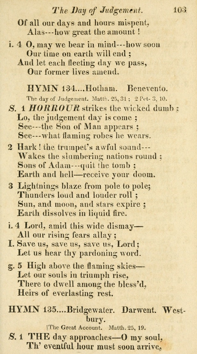 Regular Hymns: on a great variety of evangelical subjects and important occasions: with musical directions, for all the varieties of appropriate expression page 103