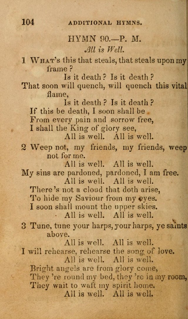 The Religious Songster: being a choice selection of hymns, adapted to the public and private devotions of Christians of all denominations: suitable to be used at missionary, temperance . . . page 108