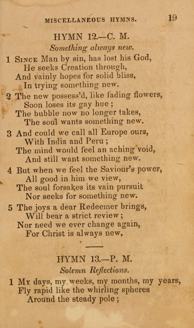 The Religious Songster: being a choice selection of hymns, adapted to the public and private devotions of Christians of all denominations: suitable to be used at missionary, temperance . . . page 19