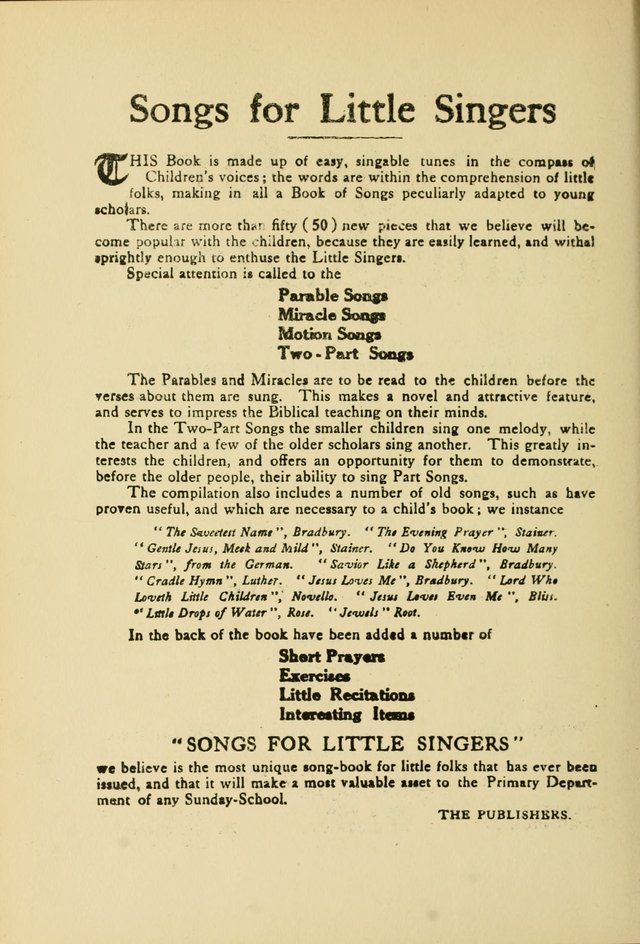 Songs for Little Singers: A Collection of easy pieces for Beginners and Primary Departments of the Sunday School and for use at home page 2