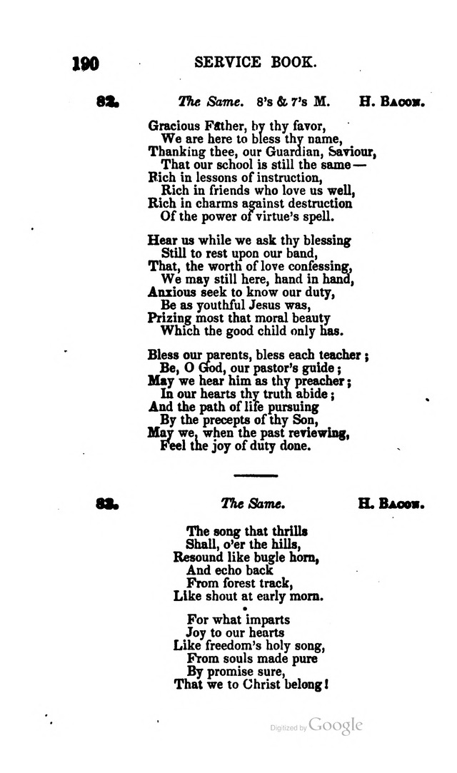 A Service Book: with a selection of tunes and hymns for Sabbath schools (6th ed.) page 190