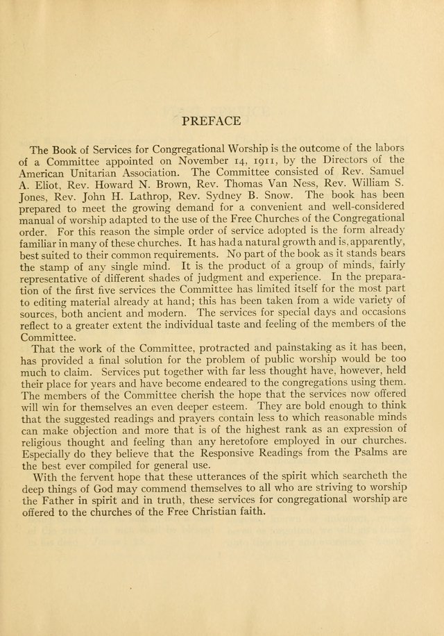 Services for Congregational Worship. The New Hymn and Tune Book page ix