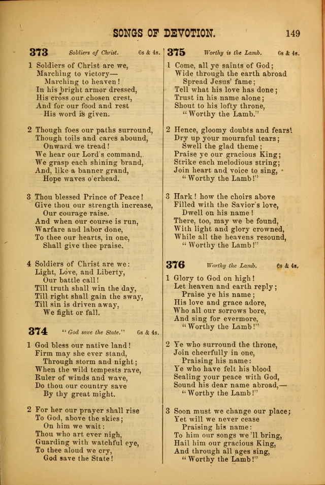 Songs of Devotion for Christian Assocations: a collection of psalms, hymns, spiritual songs, with music for chuch services, prayer and conference meetings, religious conventions, and family worship. page 149