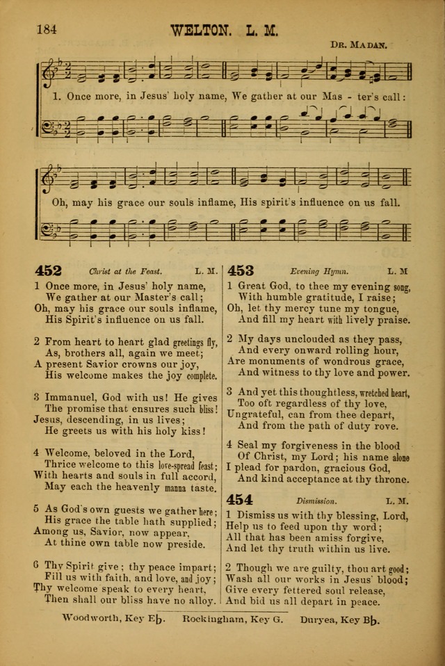 Songs of Devotion for Christian Assocations: a collection of psalms, hymns, spiritual songs, with music for chuch services, prayer and conference meetings, religious conventions, and family worship. page 184