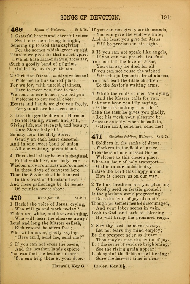 Songs of Devotion for Christian Assocations: a collection of psalms, hymns, spiritual songs, with music for chuch services, prayer and conference meetings, religious conventions, and family worship. page 191