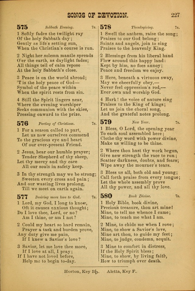 Songs of Devotion for Christian Assocations: a collection of psalms, hymns, spiritual songs, with music for chuch services, prayer and conference meetings, religious conventions, and family worship. page 227