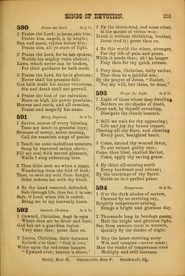 Songs of Devotion for Christian Assocations: a collection of psalms, hymns, spiritual songs, with music for chuch services, prayer and conference meetings, religious conventions, and family worship. page 231