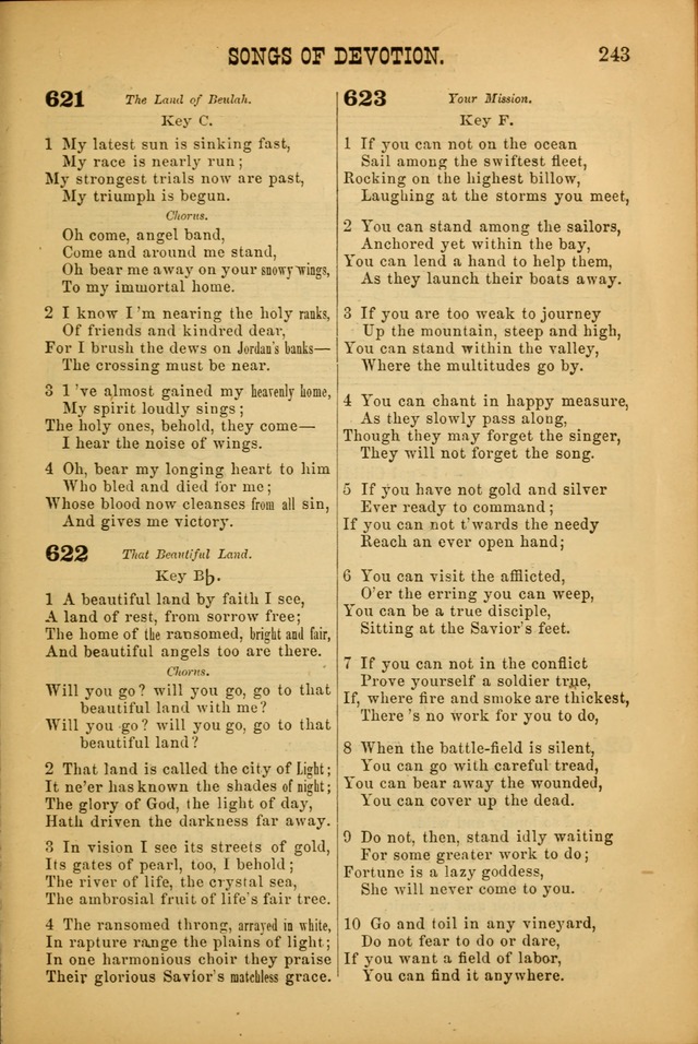 Songs of Devotion for Christian Assocations: a collection of psalms, hymns, spiritual songs, with music for chuch services, prayer and conference meetings, religious conventions, and family worship. page 243
