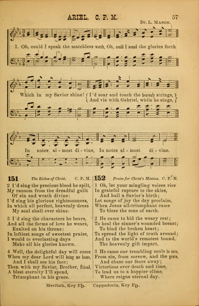 Songs of Devotion for Christian Assocations: a collection of psalms, hymns, spiritual songs, with music for chuch services, prayer and conference meetings, religious conventions, and family worship. page 57