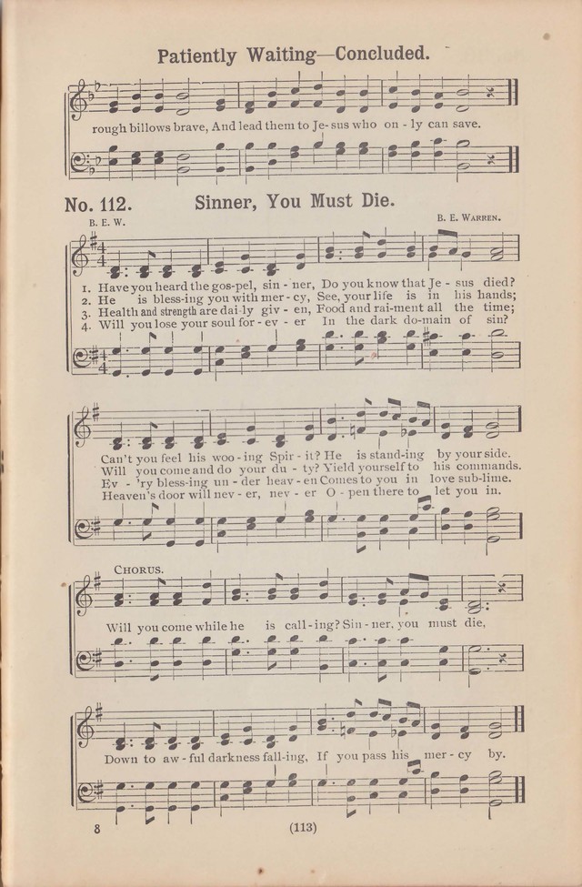 Salvation Echoes: a new collection of spiritual songs; hymning the tidings of full salvation page 113