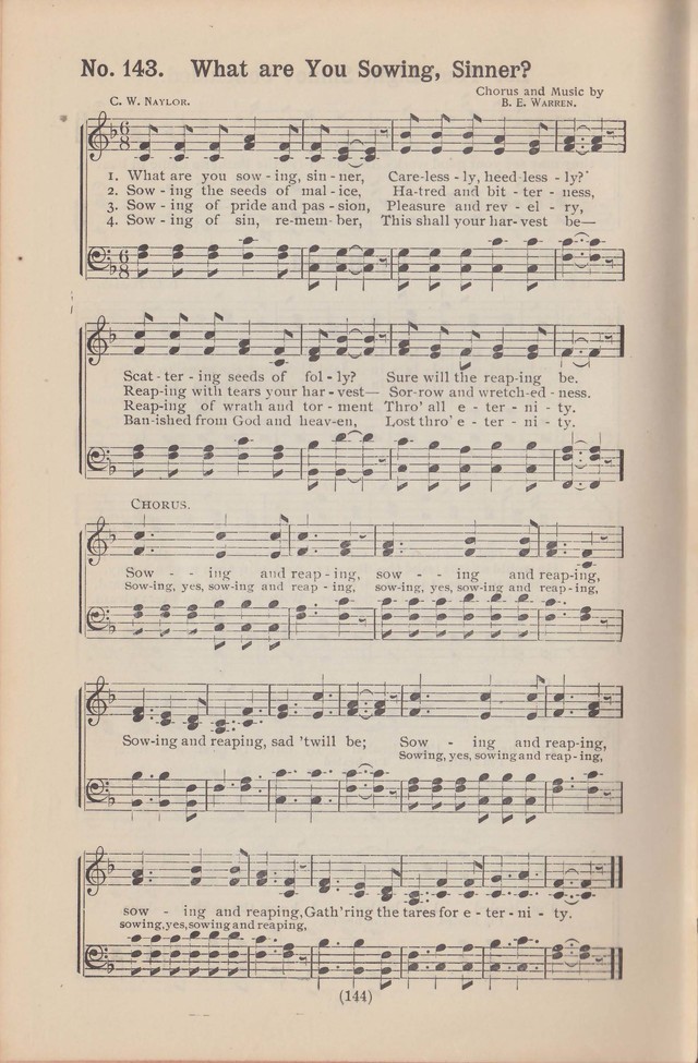 Salvation Echoes: a new collection of spiritual songs; hymning the tidings of full salvation page 144